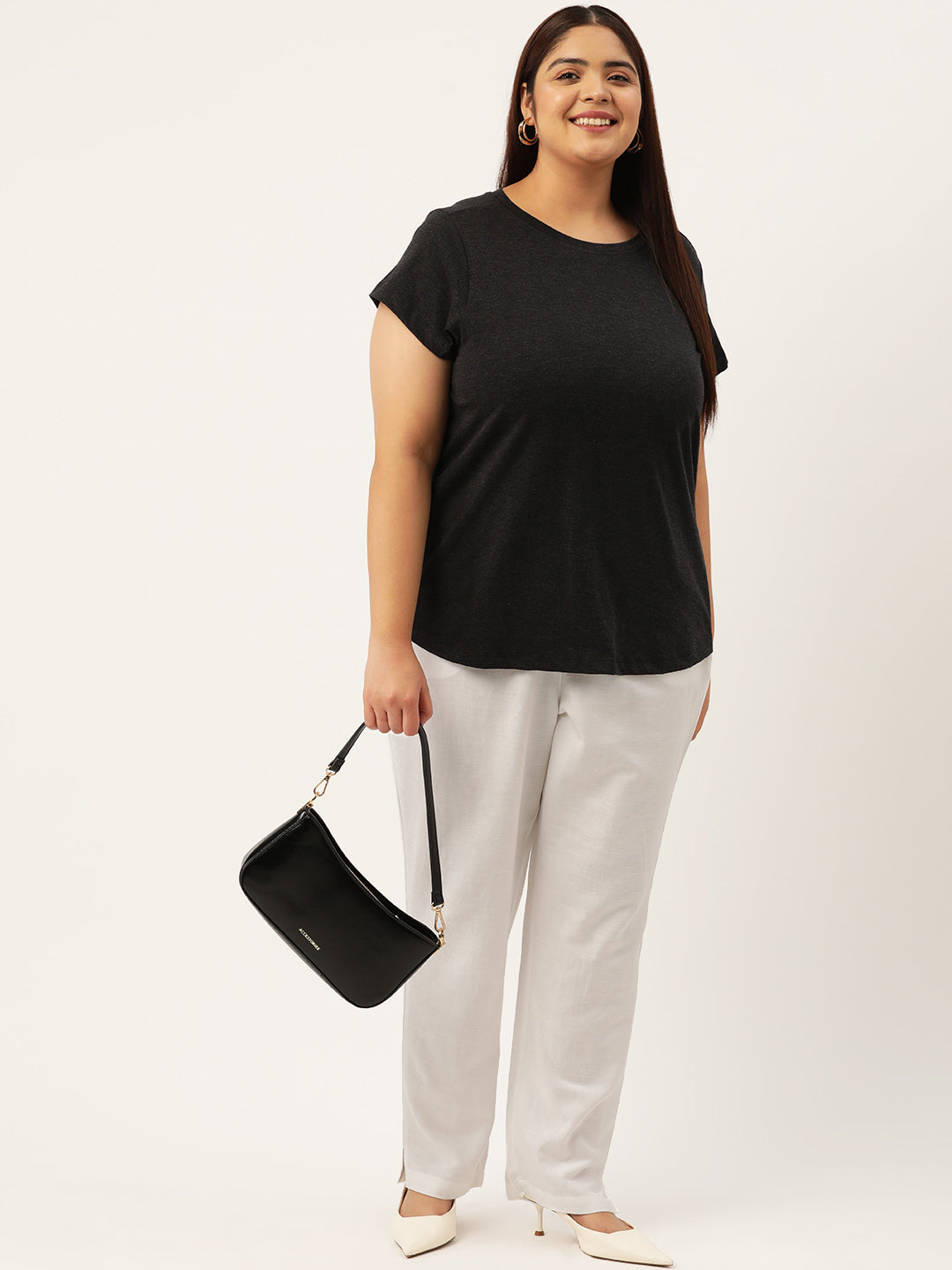 Women Plus Size Relaxed High-Rise Trousers