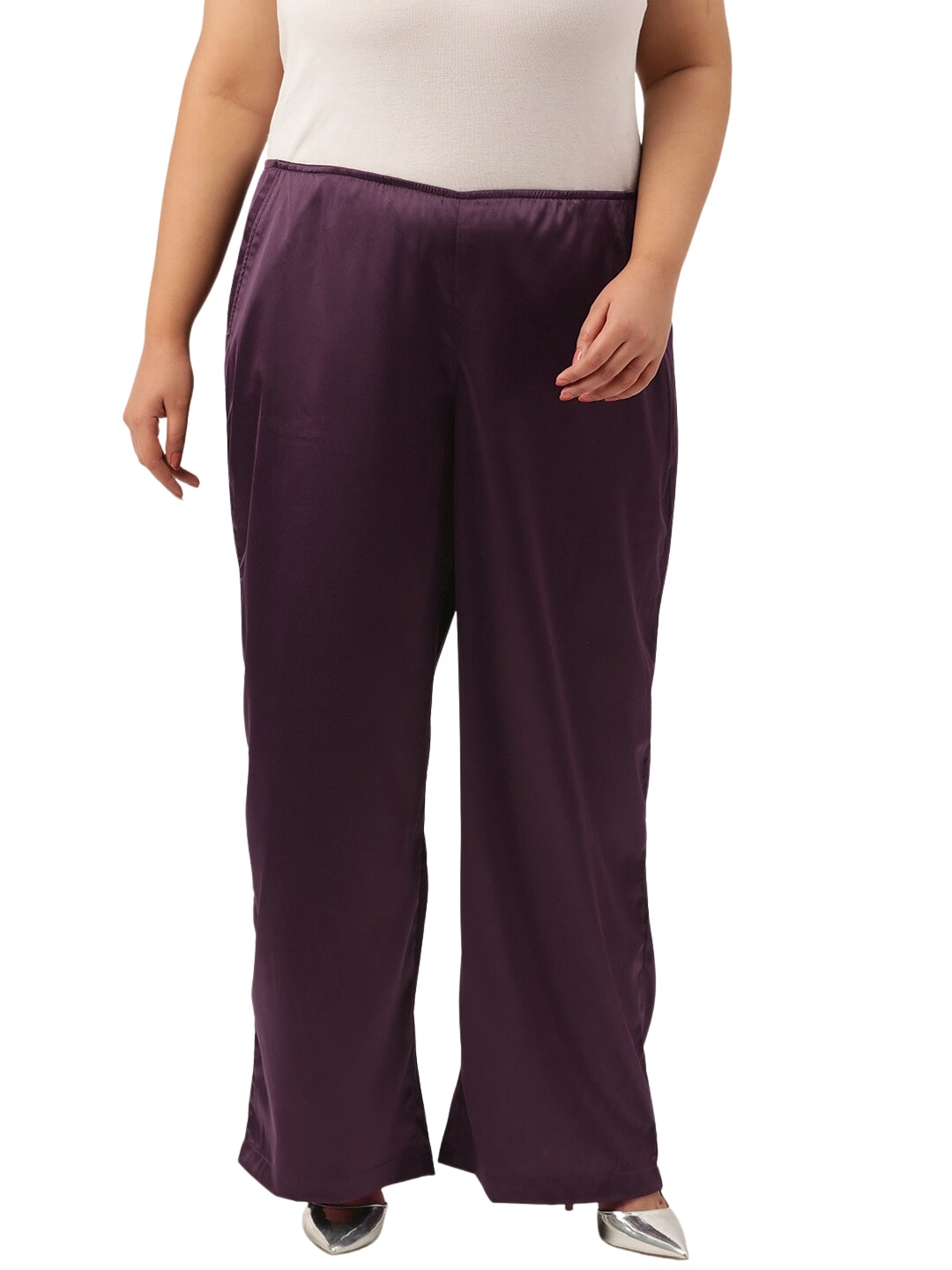 Plus Size Wide Leg Stretch Satin Pants