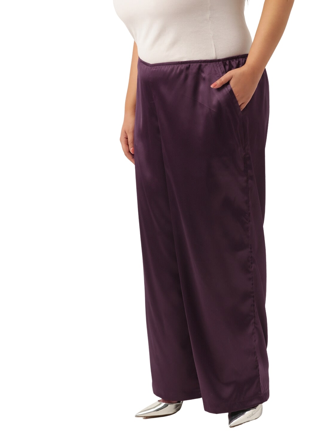 Plus Size Wide Leg Stretch Satin Pants
