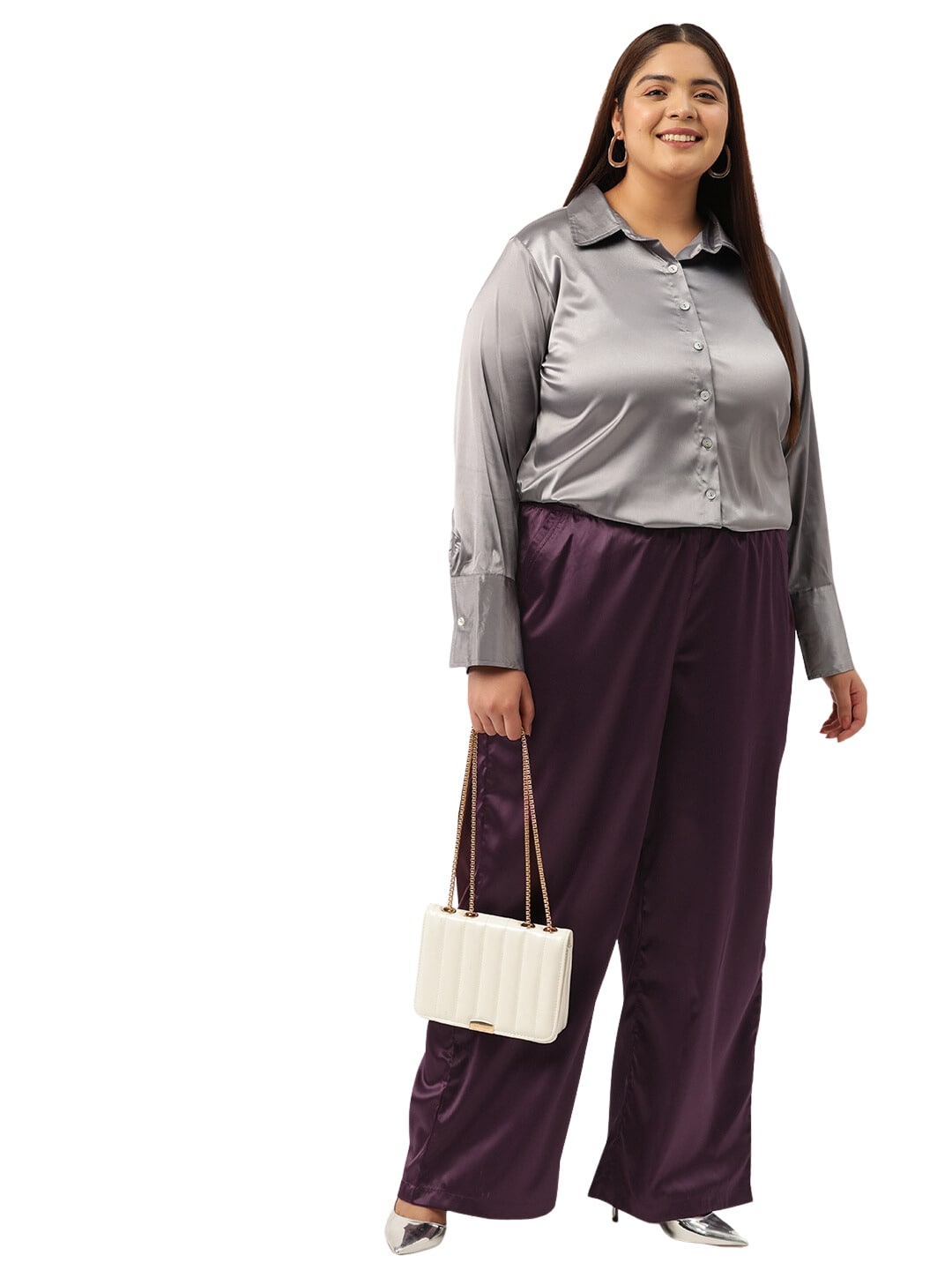 Plus Size Wide Leg Stretch Satin Pants
