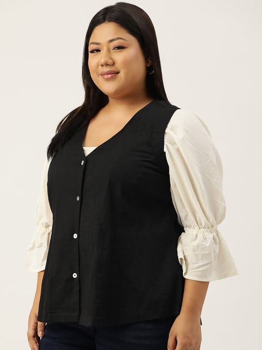 Plus Size V-Neck Slim-Fit Pure Linen Waistcoat