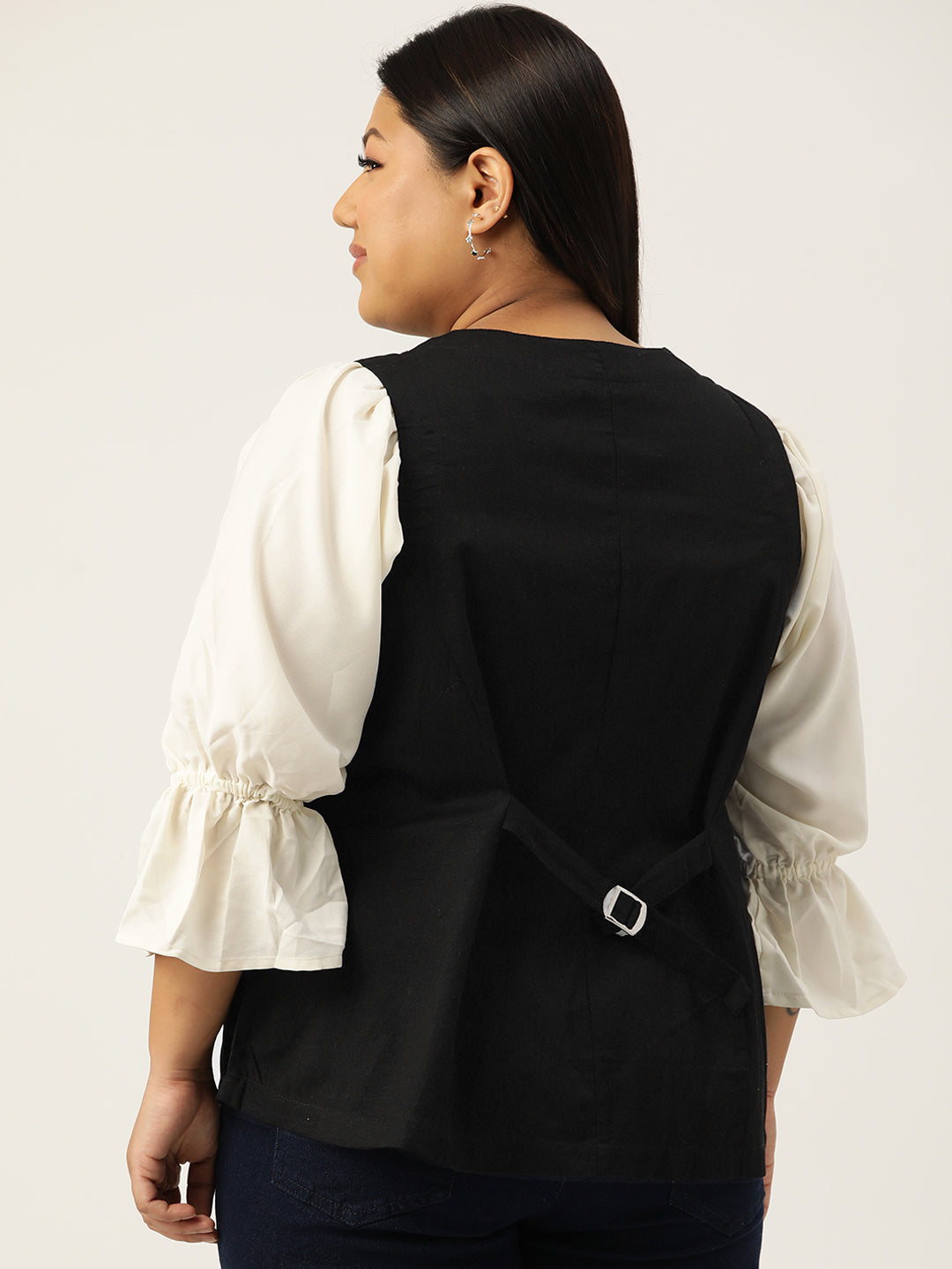 Plus Size V-Neck Slim-Fit Pure Linen Waistcoat