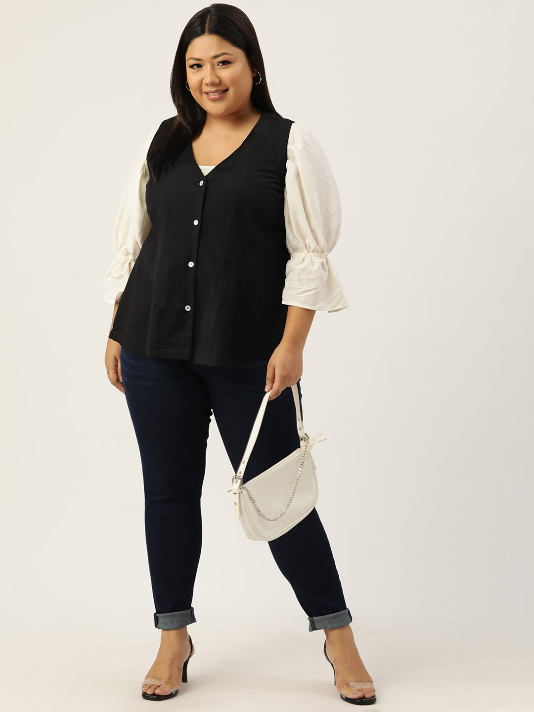 Plus Size V-Neck Slim-Fit Pure Linen Waistcoat