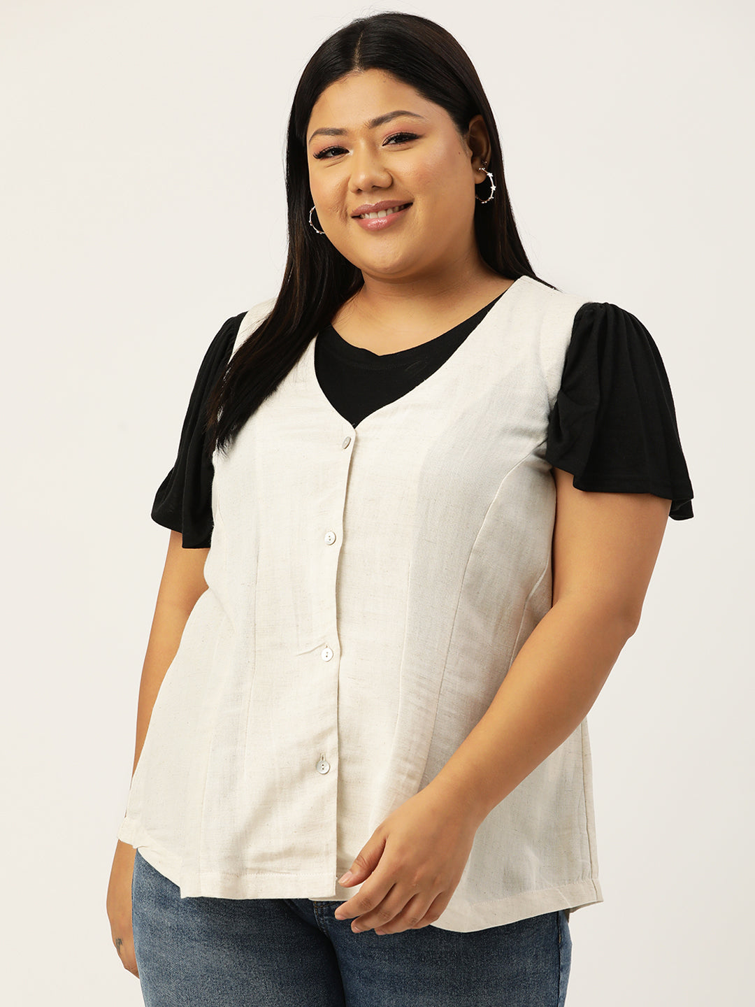 Plus Size V-Neck Slim-Fit Pure Linen Waistcoat