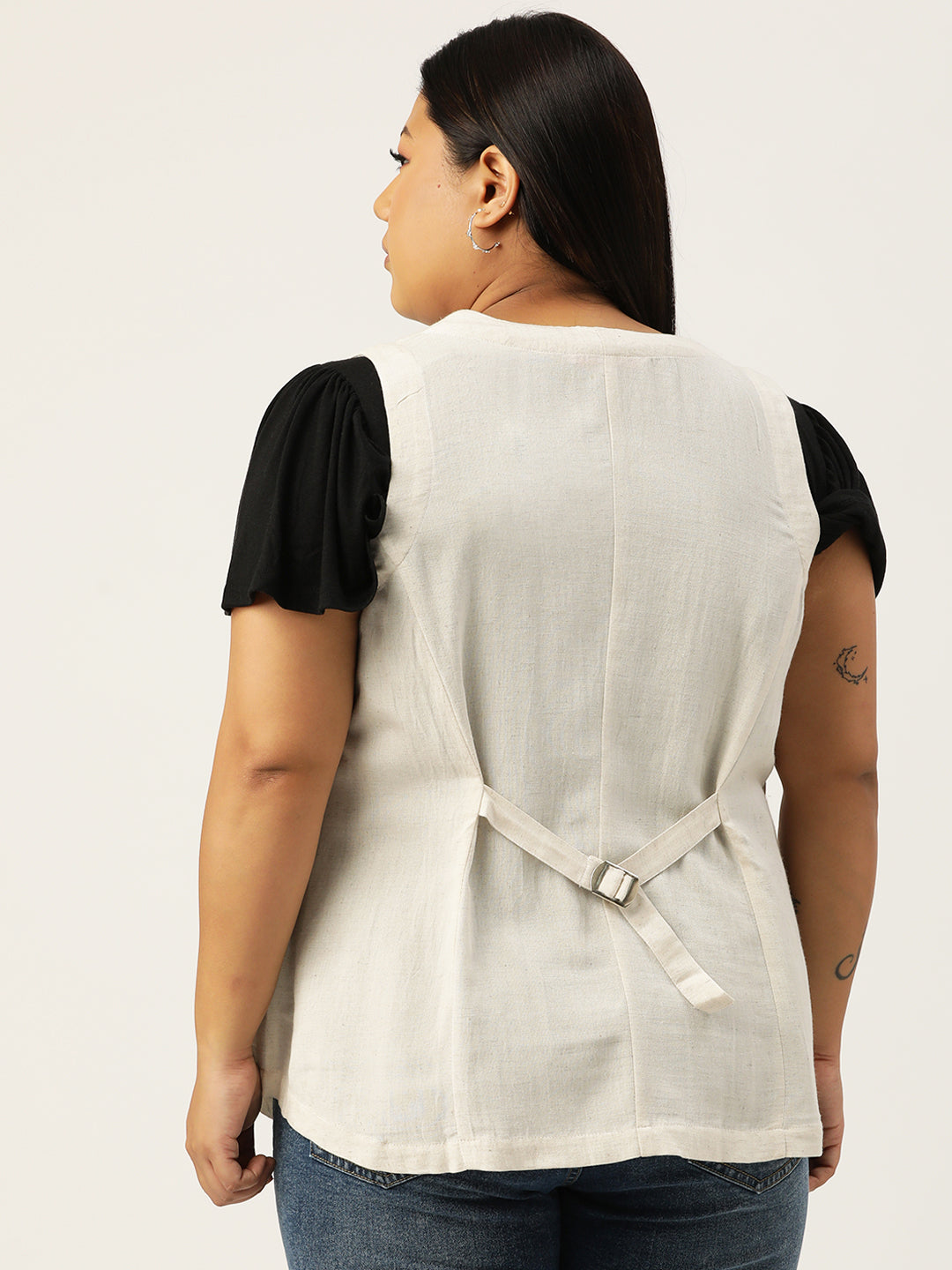 Plus Size V-Neck Slim-Fit Pure Linen Waistcoat