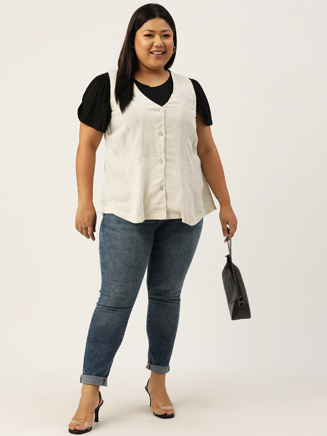 Plus Size V-Neck Slim-Fit Pure Linen Waistcoat