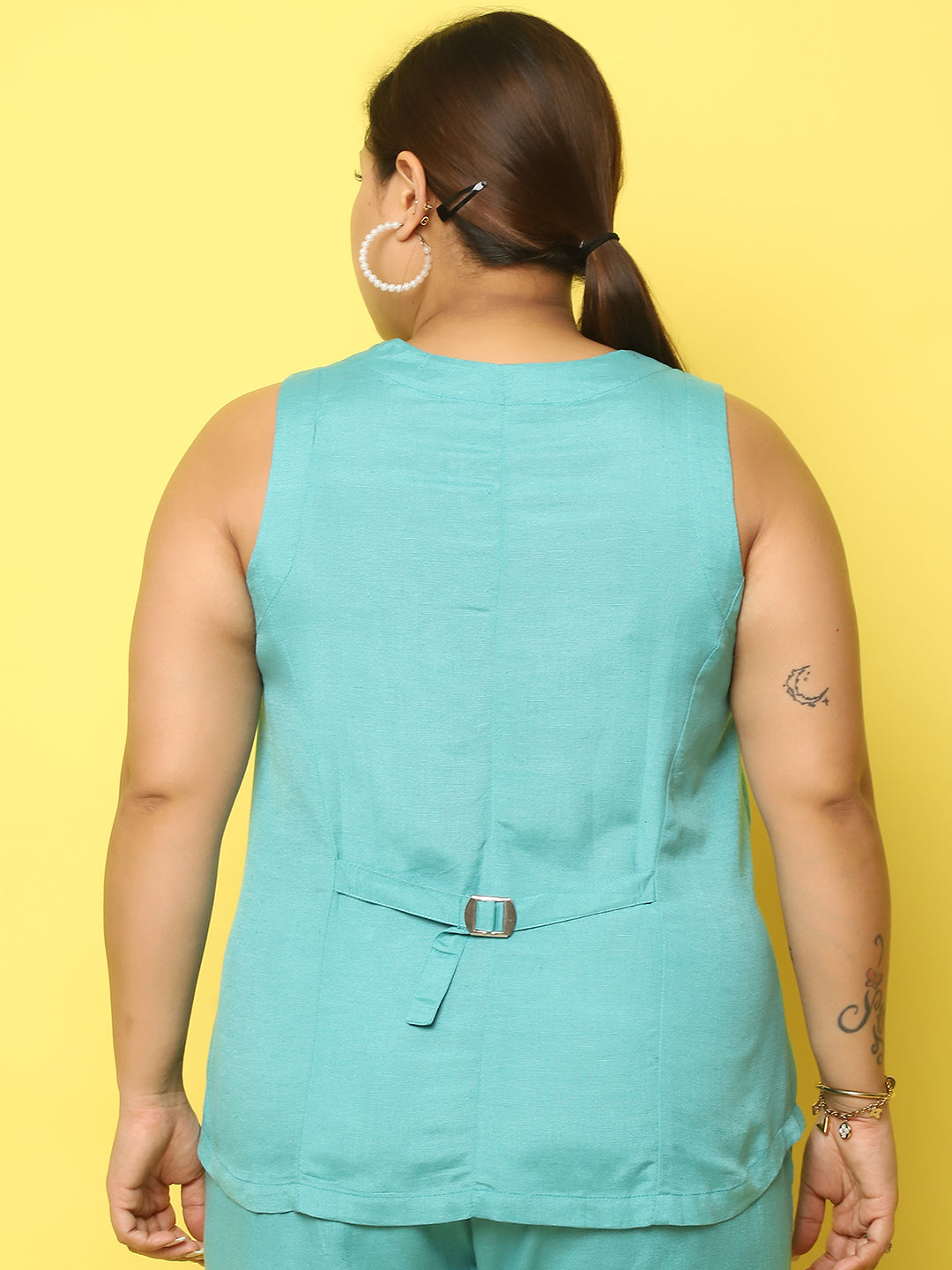 theRebelinme Plus Size V-Neck Slim-Fit Pure Linen Waistcoat