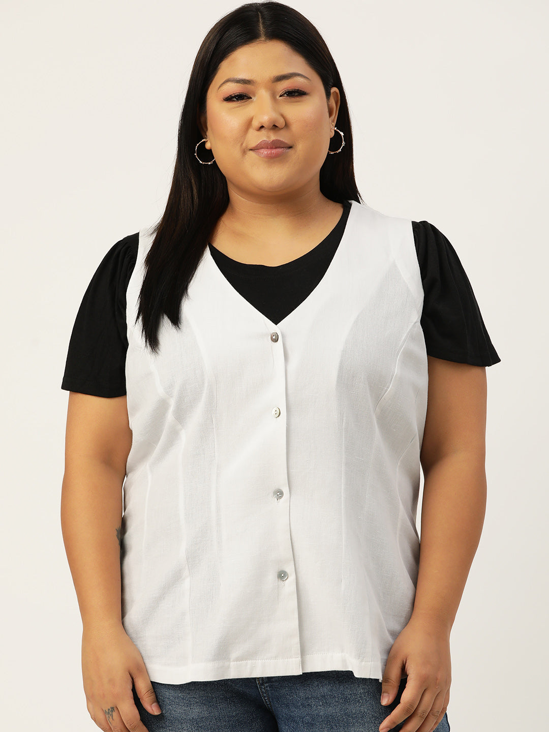 Plus Size V-Neck Slim-Fit Pure Linen Waistcoat