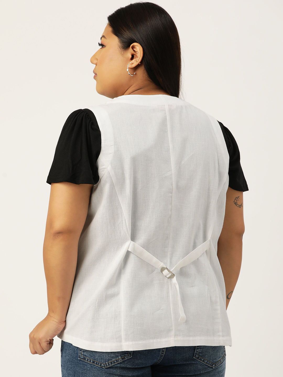 Plus Size V-Neck Slim-Fit Pure Linen Waistcoat