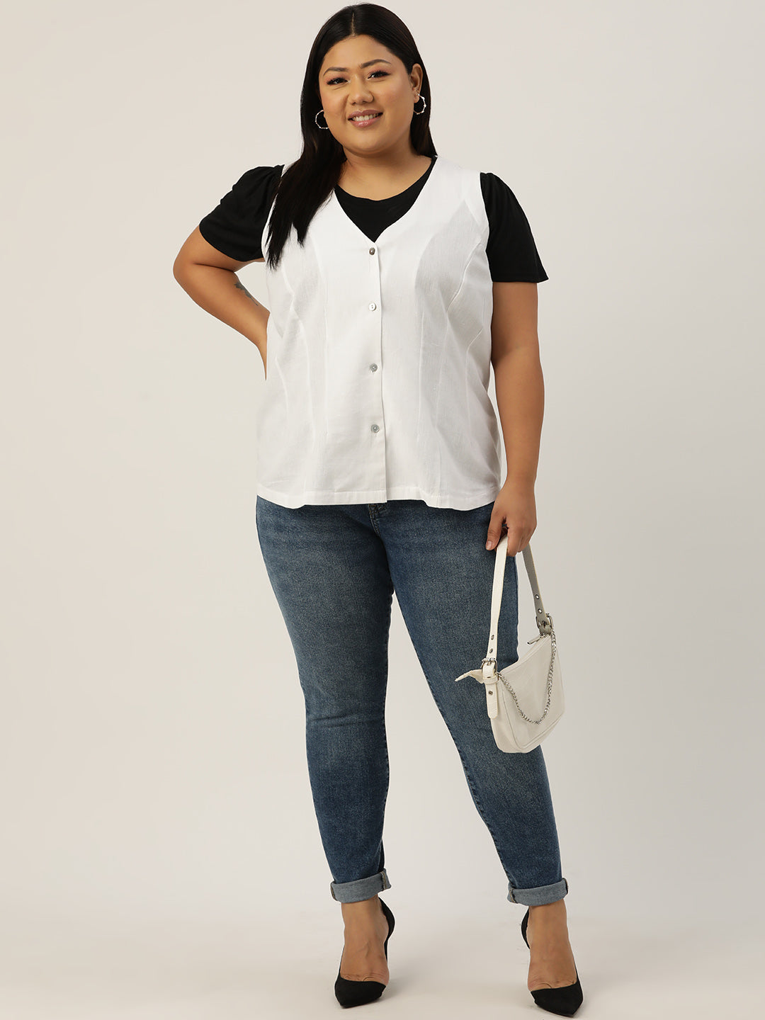 Plus Size V-Neck Slim-Fit Pure Linen Waistcoat