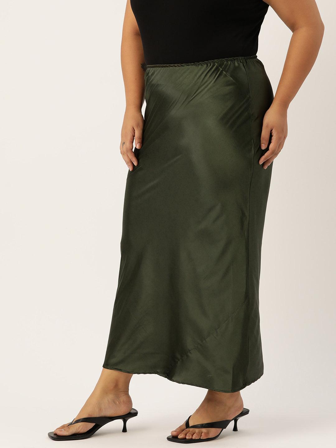 Women Plus Size Solid Straight Satin Maxi Skirt