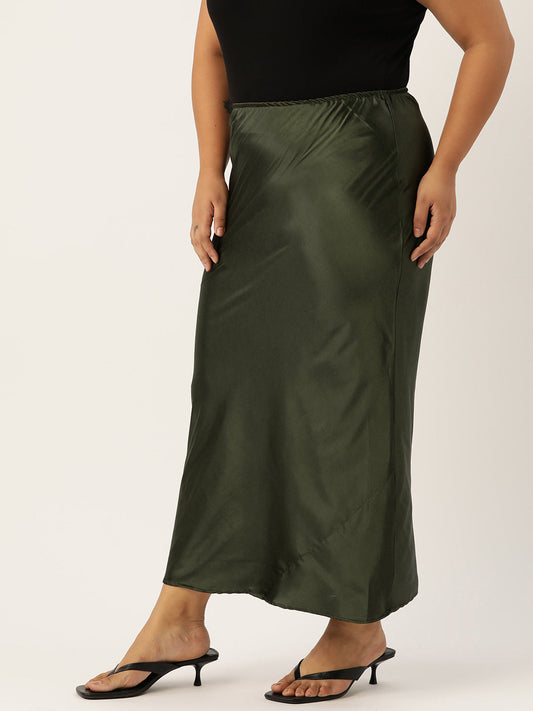 Women Plus Size Solid Straight Satin Maxi Skirt