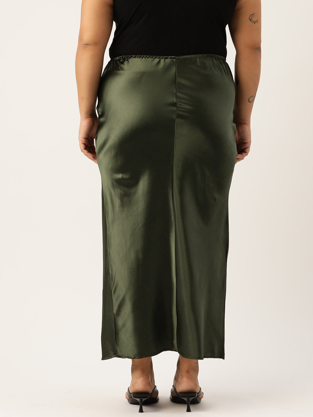 Women Plus Size Solid Straight Satin Maxi Skirt
