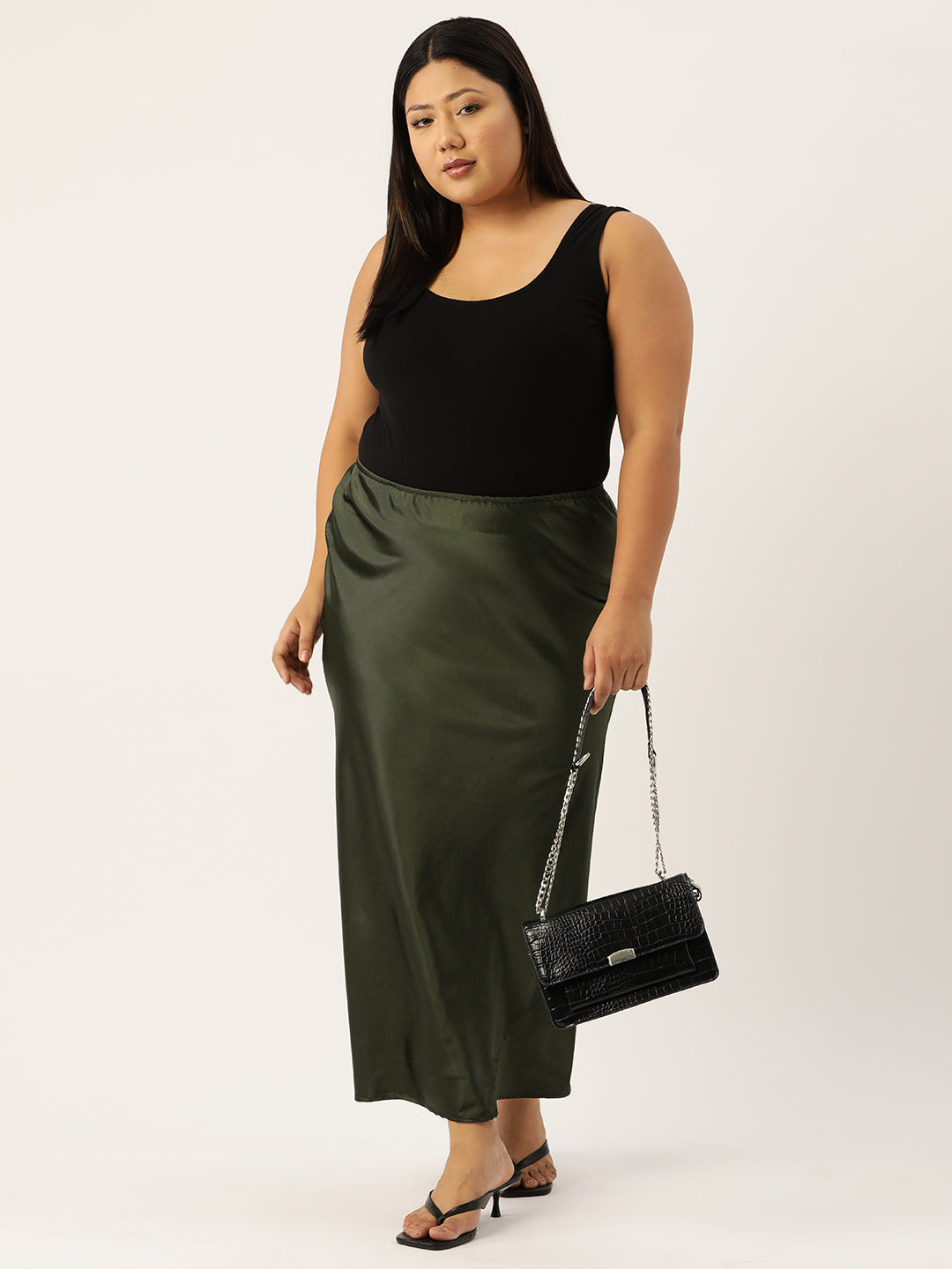 Women Plus Size Solid Straight Satin Maxi Skirt