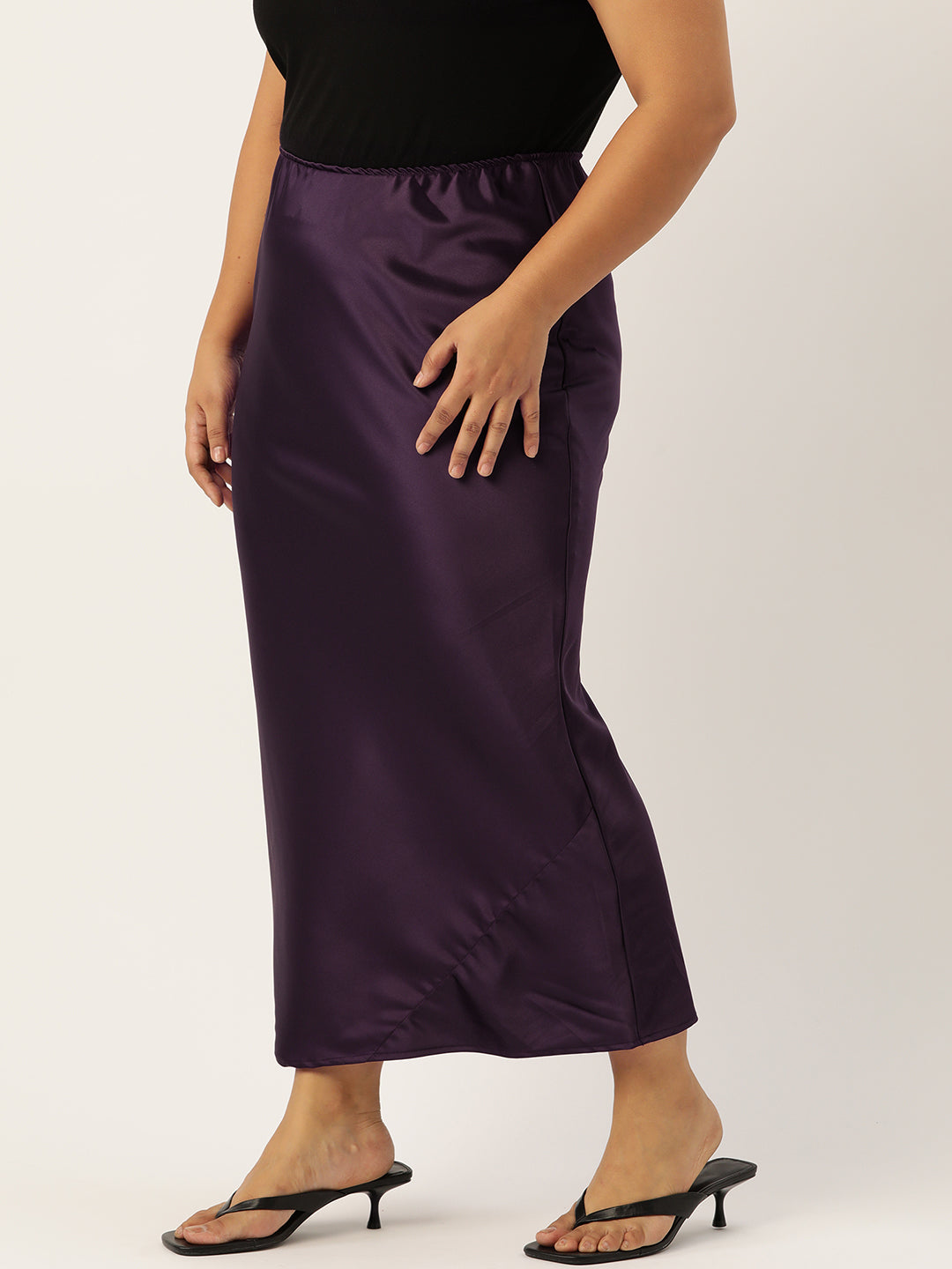 Women's Plus Size Solid Satin Maxi Skirt