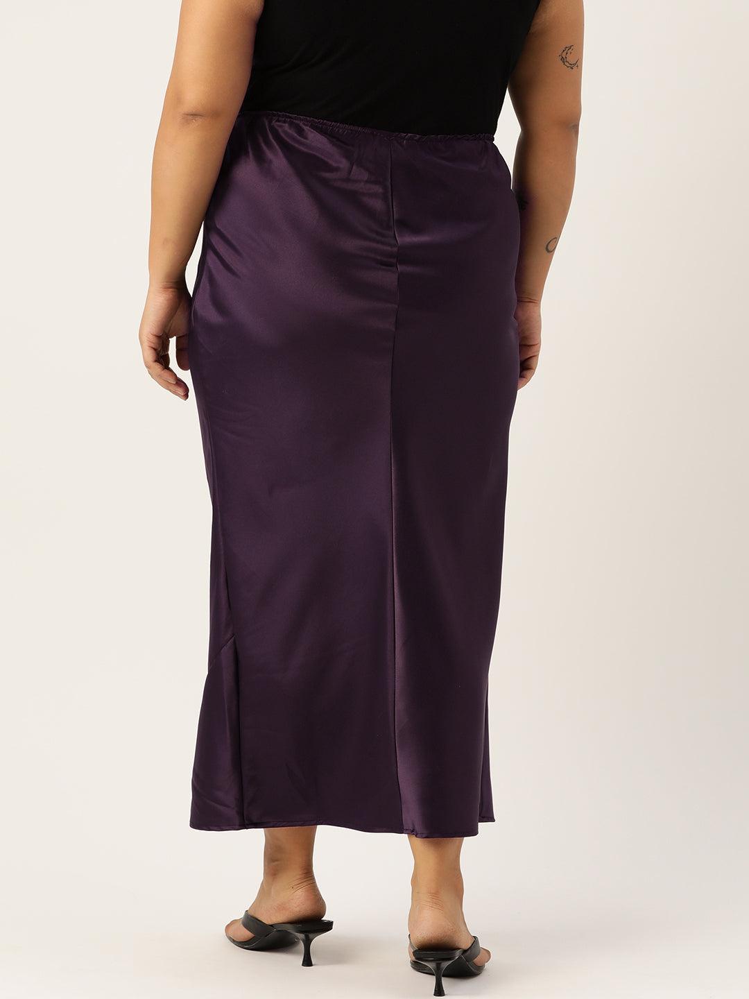 Women's Plus Size Solid Satin Maxi Skirt