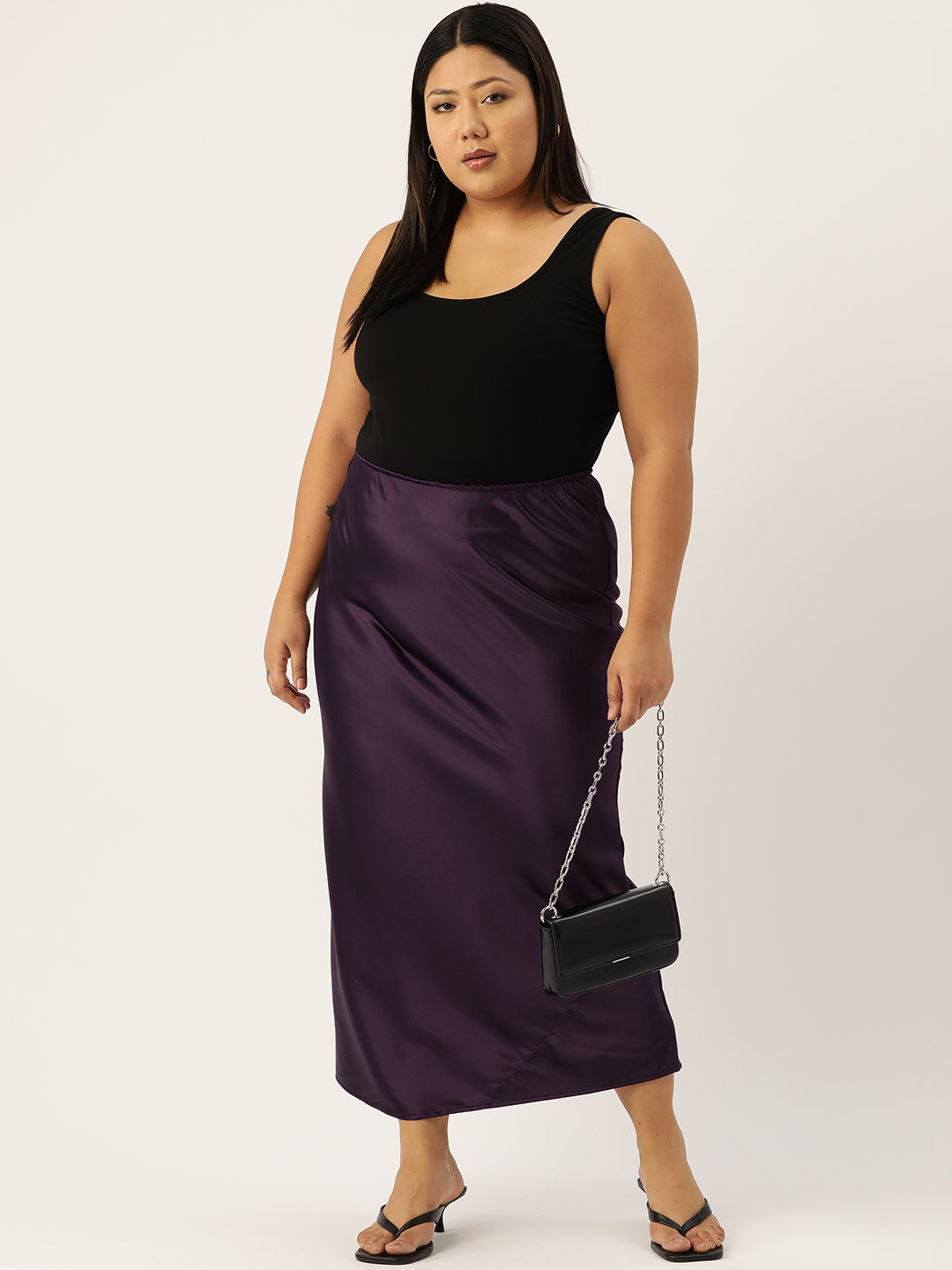 Women's Plus Size Solid Satin Maxi Skirt