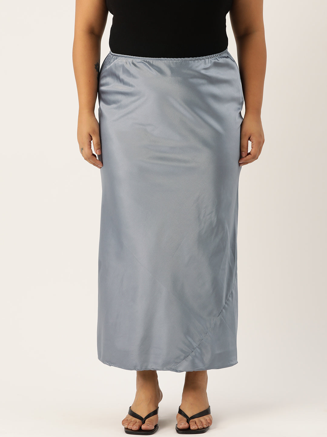 Women Plus Size Solid Straight Satin Maxi Skirt