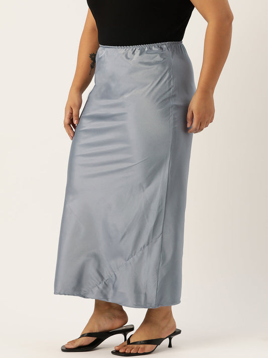 Women Plus Size Solid Straight Satin Maxi Skirt