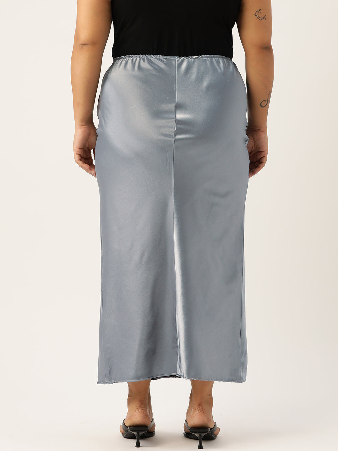 Women Plus Size Solid Straight Satin Maxi Skirt
