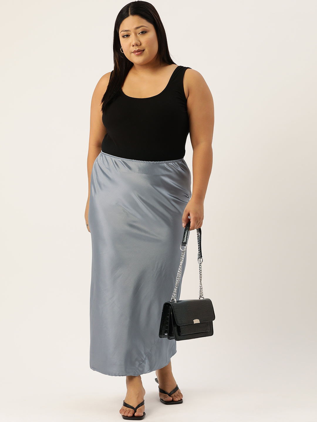 Women Plus Size Solid Straight Satin Maxi Skirt