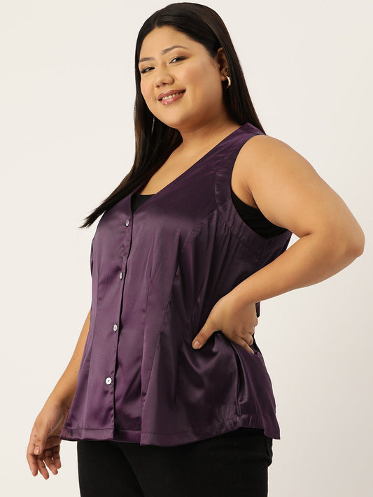 Plus Size Satin Shirt Style Top