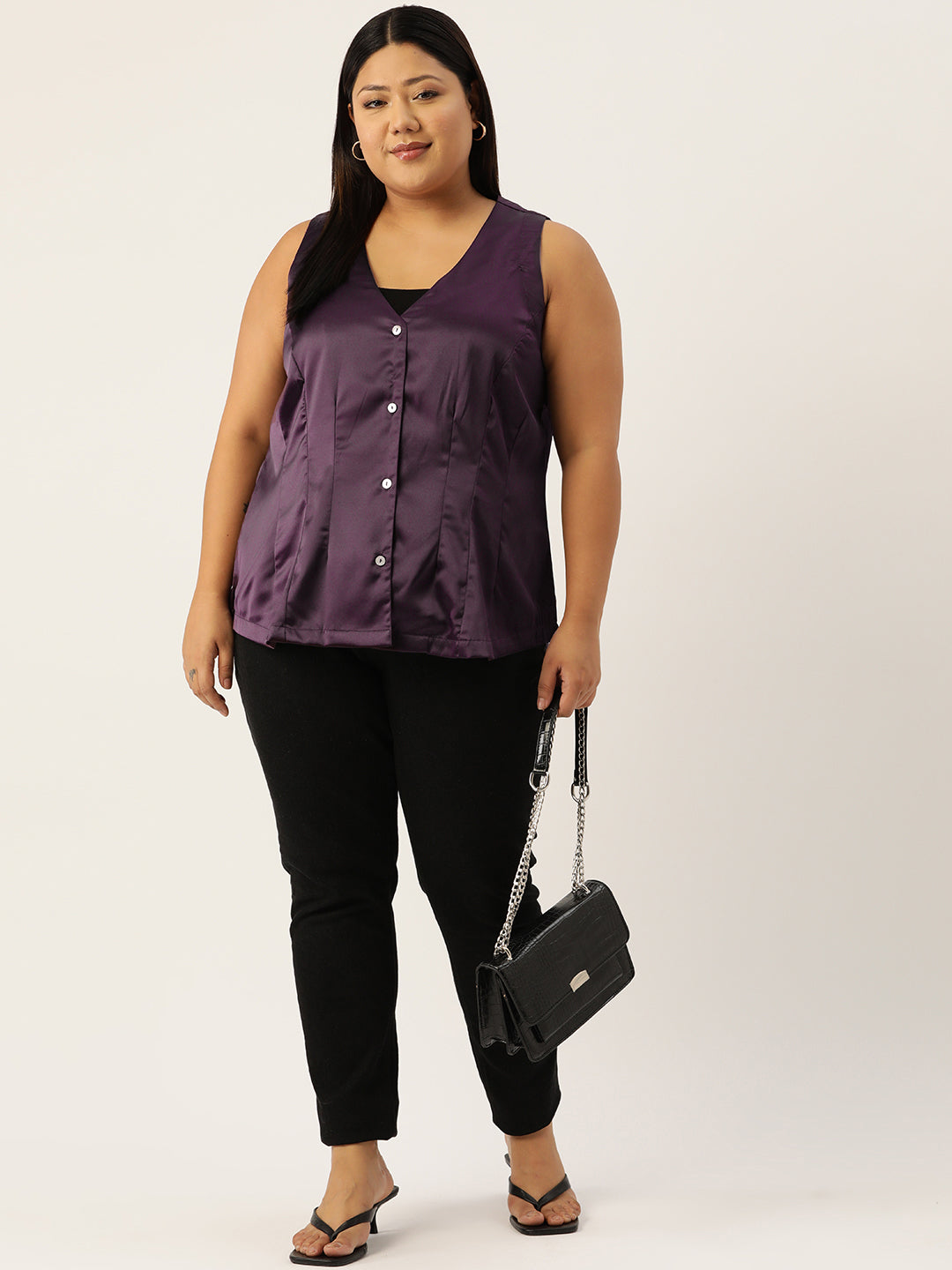Plus Size Satin Shirt Style Top
