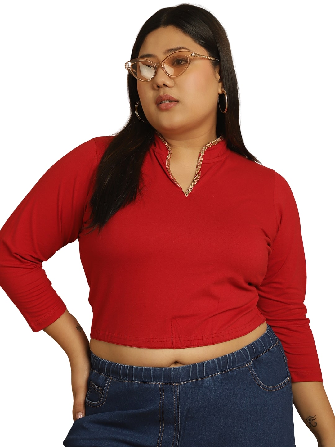Plus Size Cotton Knitted Crop Top
