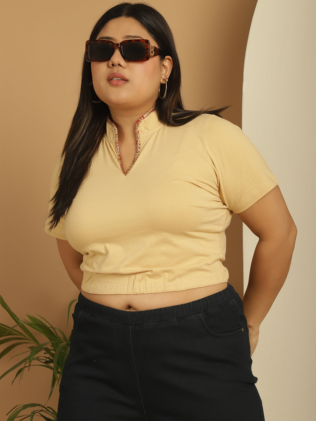 Plus Size Cotton Knitted Crop Top