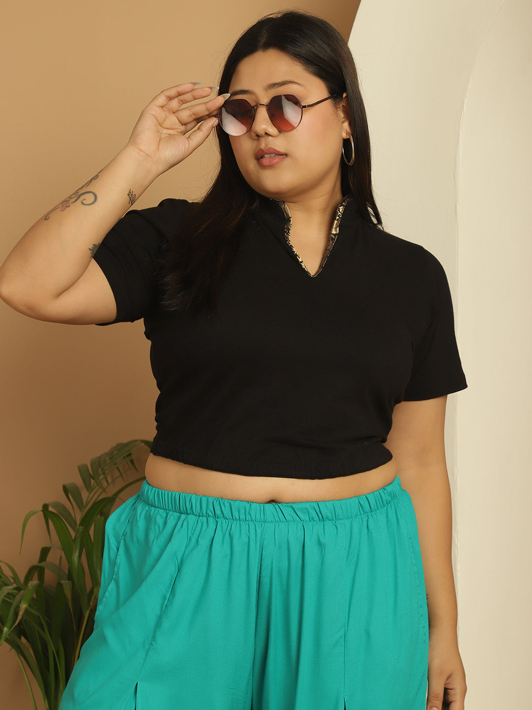 Plus Size Cotton Knitted Crop Top