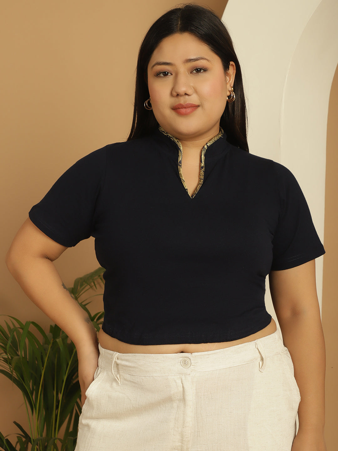 Plus Size Cotton Knitted Crop Top
