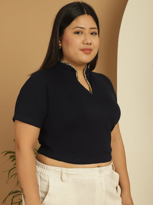 Plus Size Cotton Knitted Crop Top
