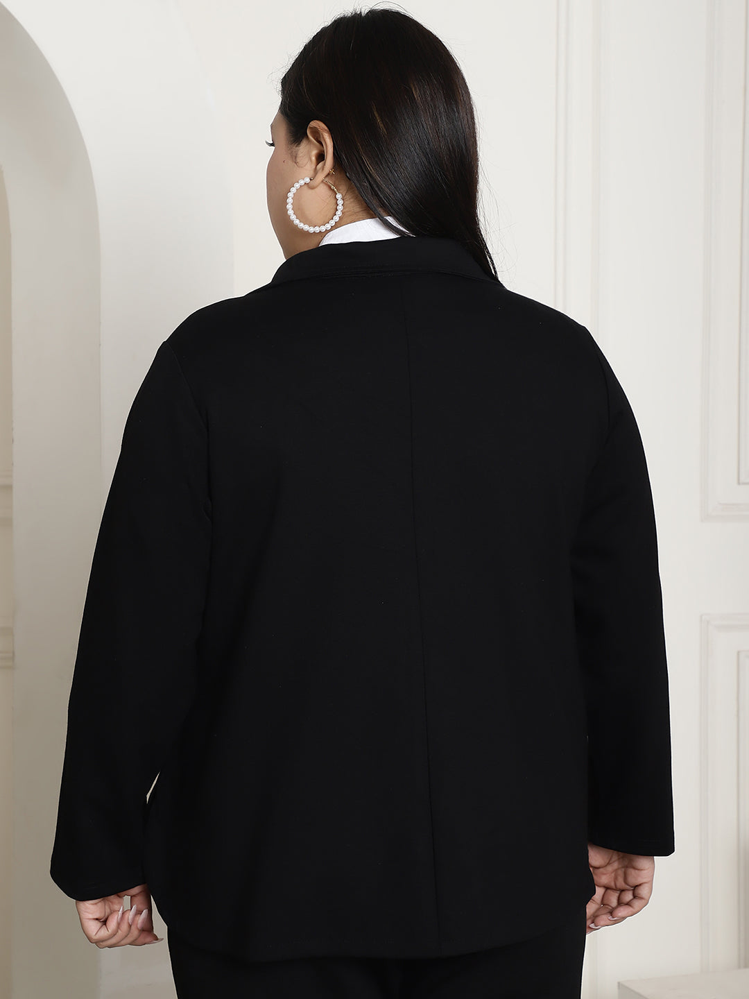 Stylish Plus Size Women's Solid Color Cotton Knitted Unlined Blazer