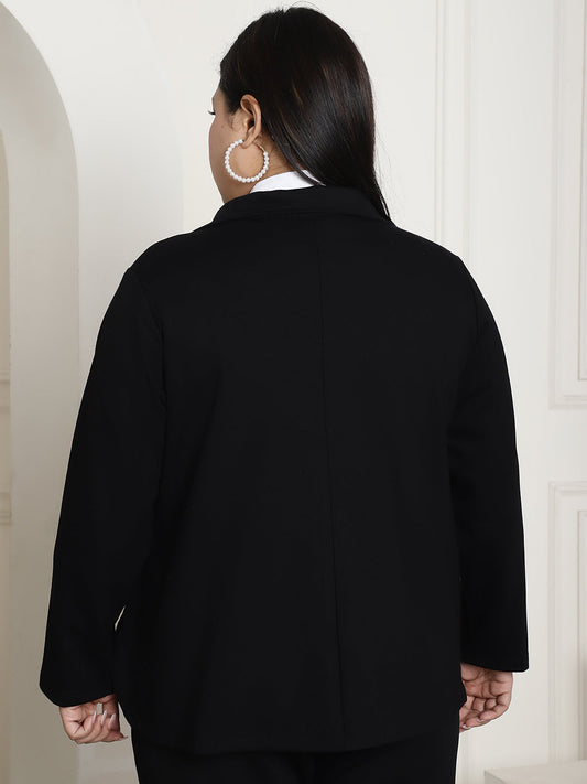 Stylish Plus Size Women's Solid Color Cotton Knitted Unlined Blazer