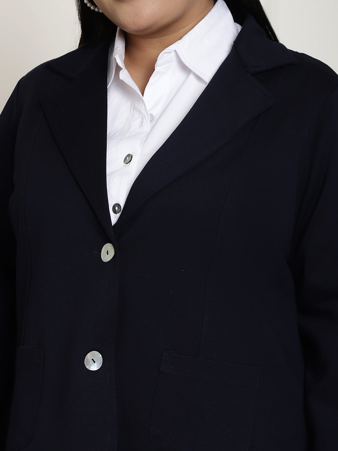 Stylish Plus Size Women's Solid Color Cotton Knitted Unlined Blazer