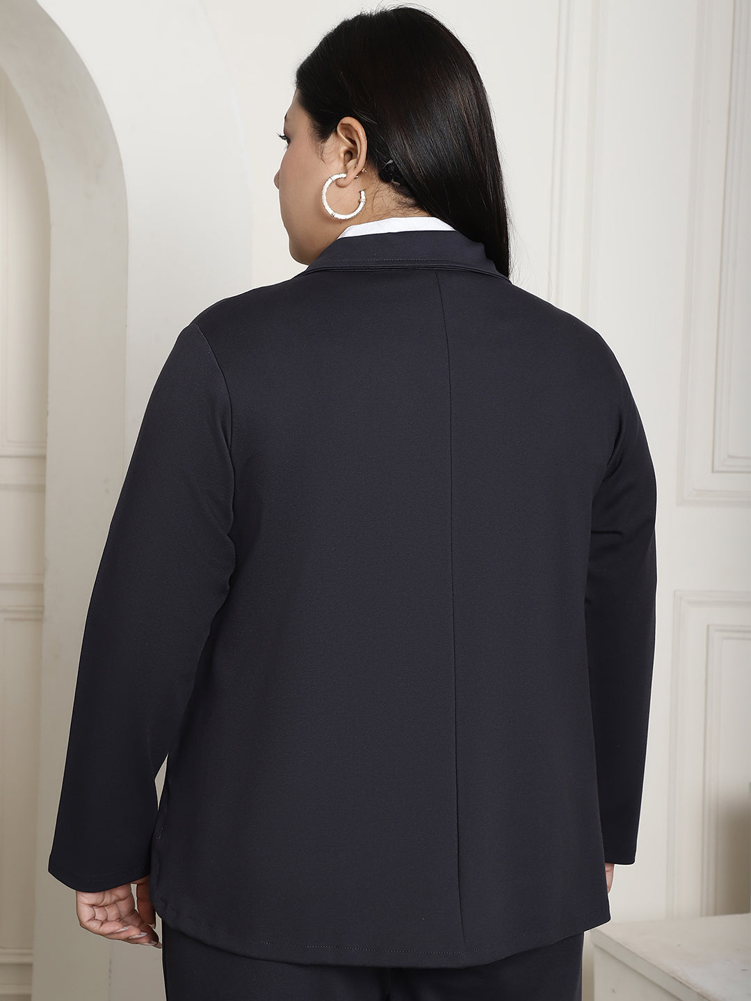 Stylish Plus Size Women's Solid Color Cotton Knitted Unlined Blazer