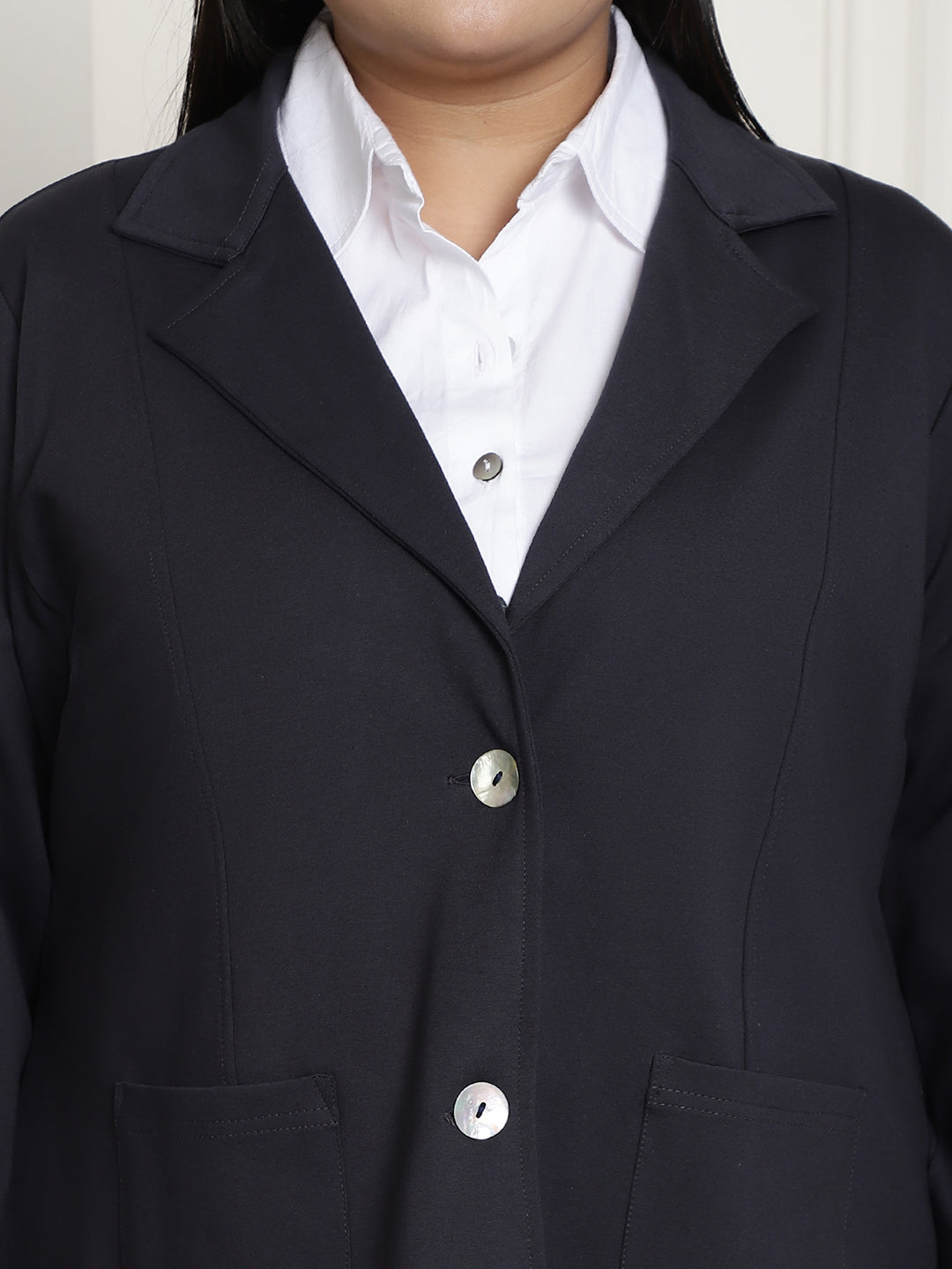 Stylish Plus Size Women's Solid Color Cotton Knitted Unlined Blazer