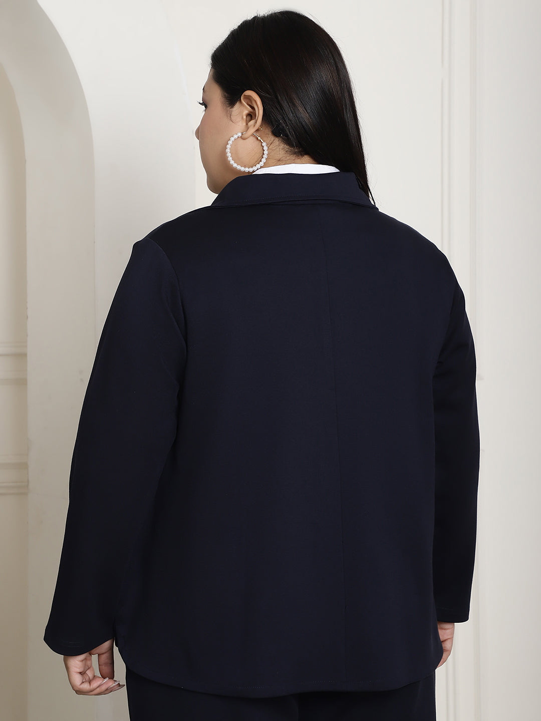 Stylish Plus Size Women's Solid Color Cotton Knitted Unlined Blazer