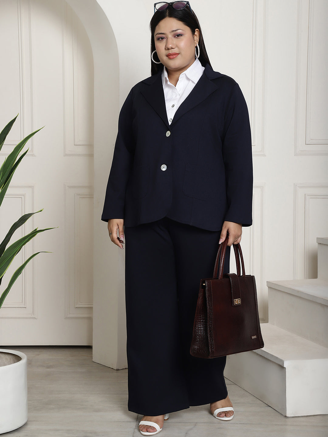 Stylish Plus Size Women's Solid Color Cotton Knitted Unlined Blazer