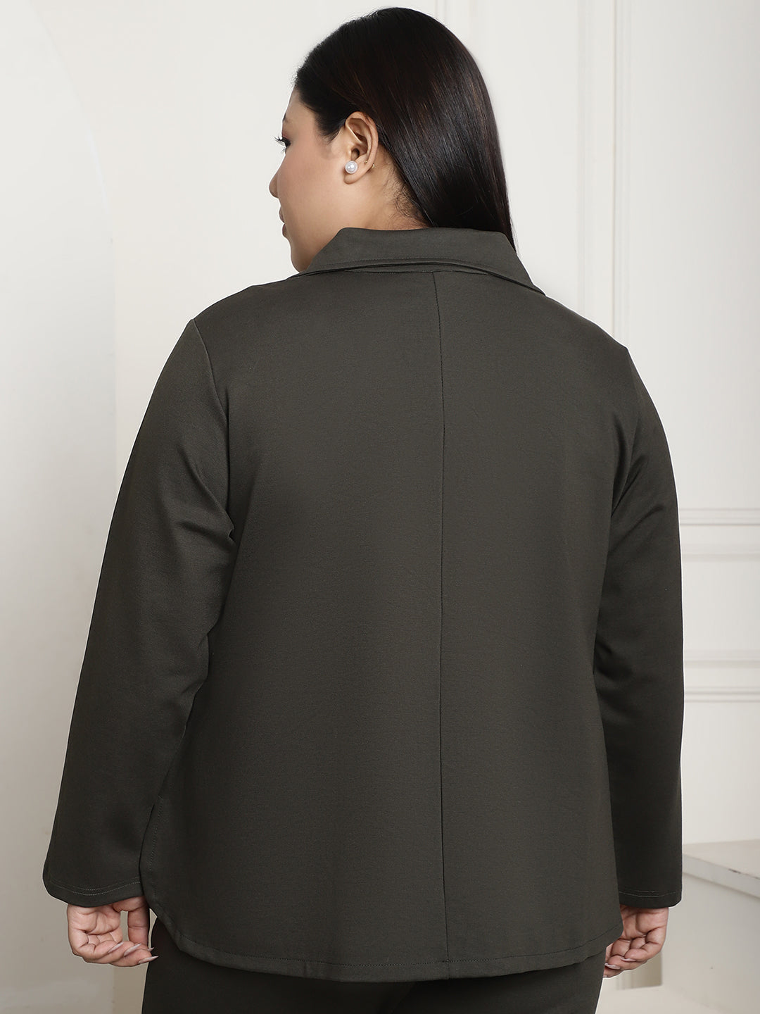 Stylish Plus Size Women's Solid Color Cotton Knitted Unlined Blazer
