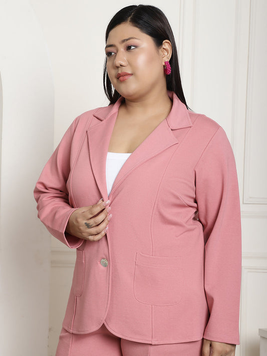 Stylish Plus Size Women's Solid Color Cotton Knitted Unlined Blazer