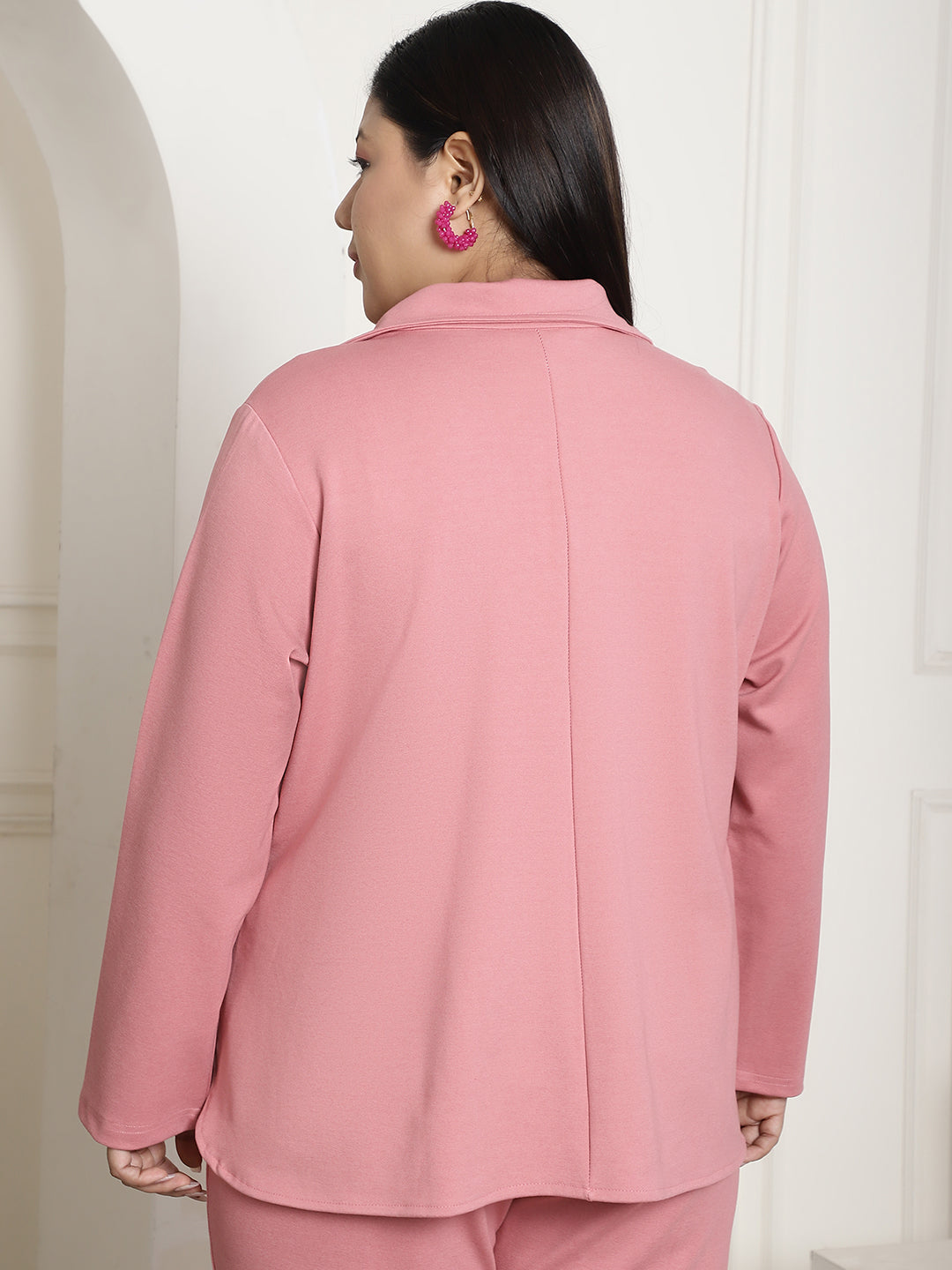 Stylish Plus Size Women's Solid Color Cotton Knitted Unlined Blazer