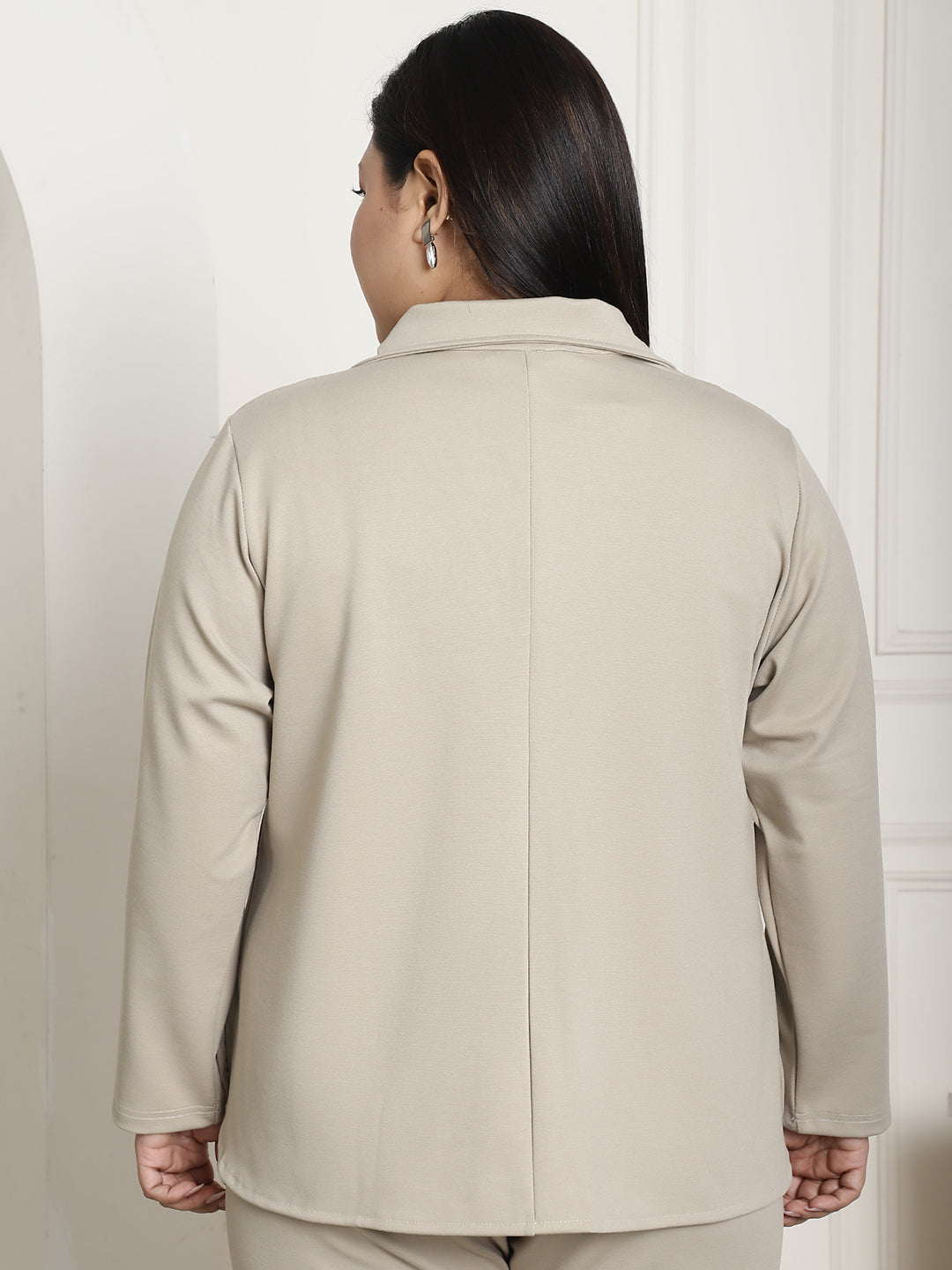 Stylish Plus Size Women's Solid Color Cotton Knitted Unlined Blazer