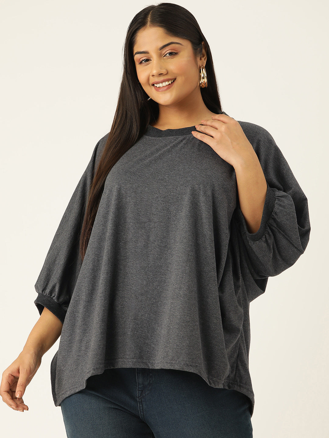 Plus Size Cotton Knitted Longline Top