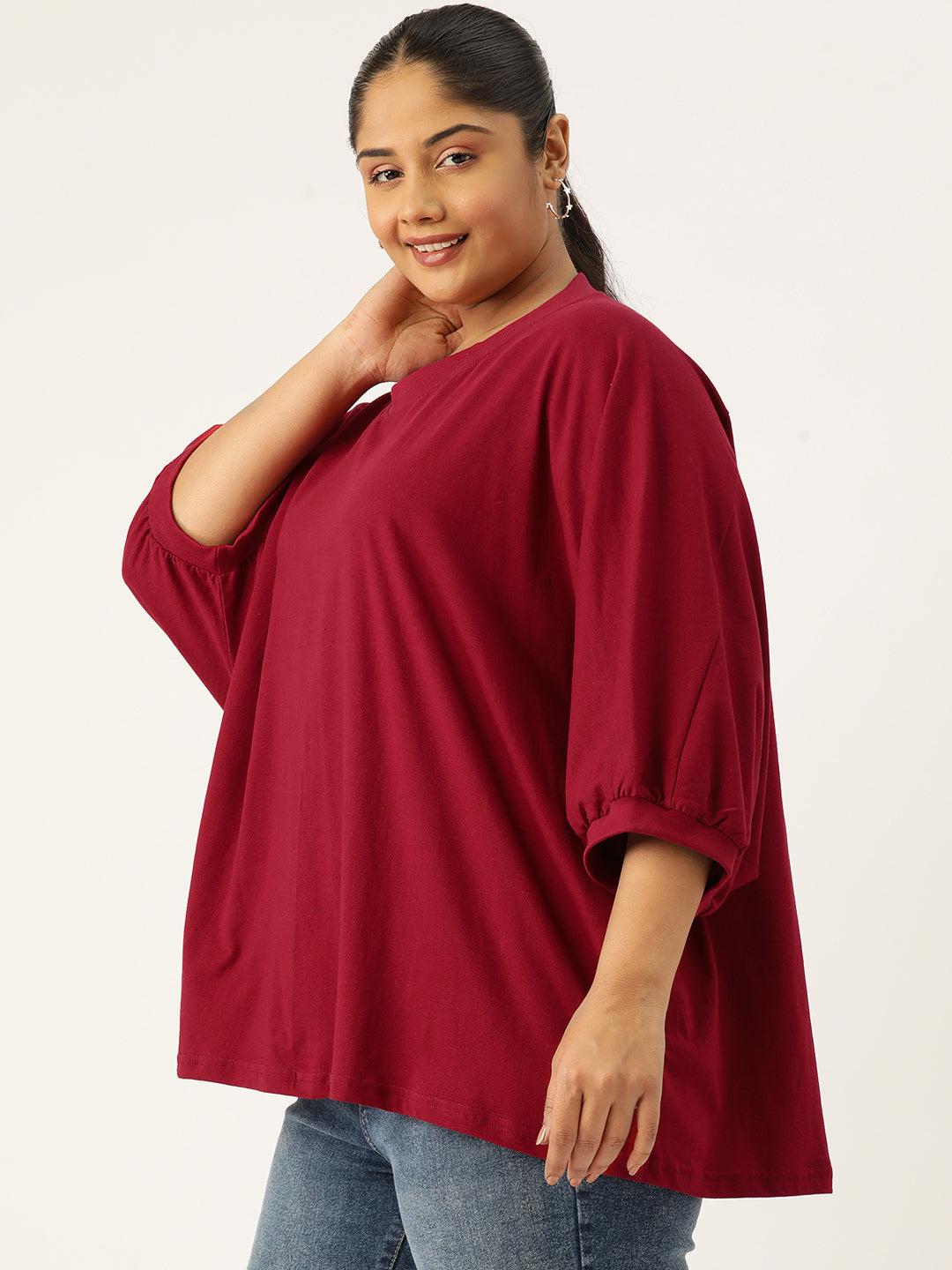 Plus Size Cotton Knitted Longline Top