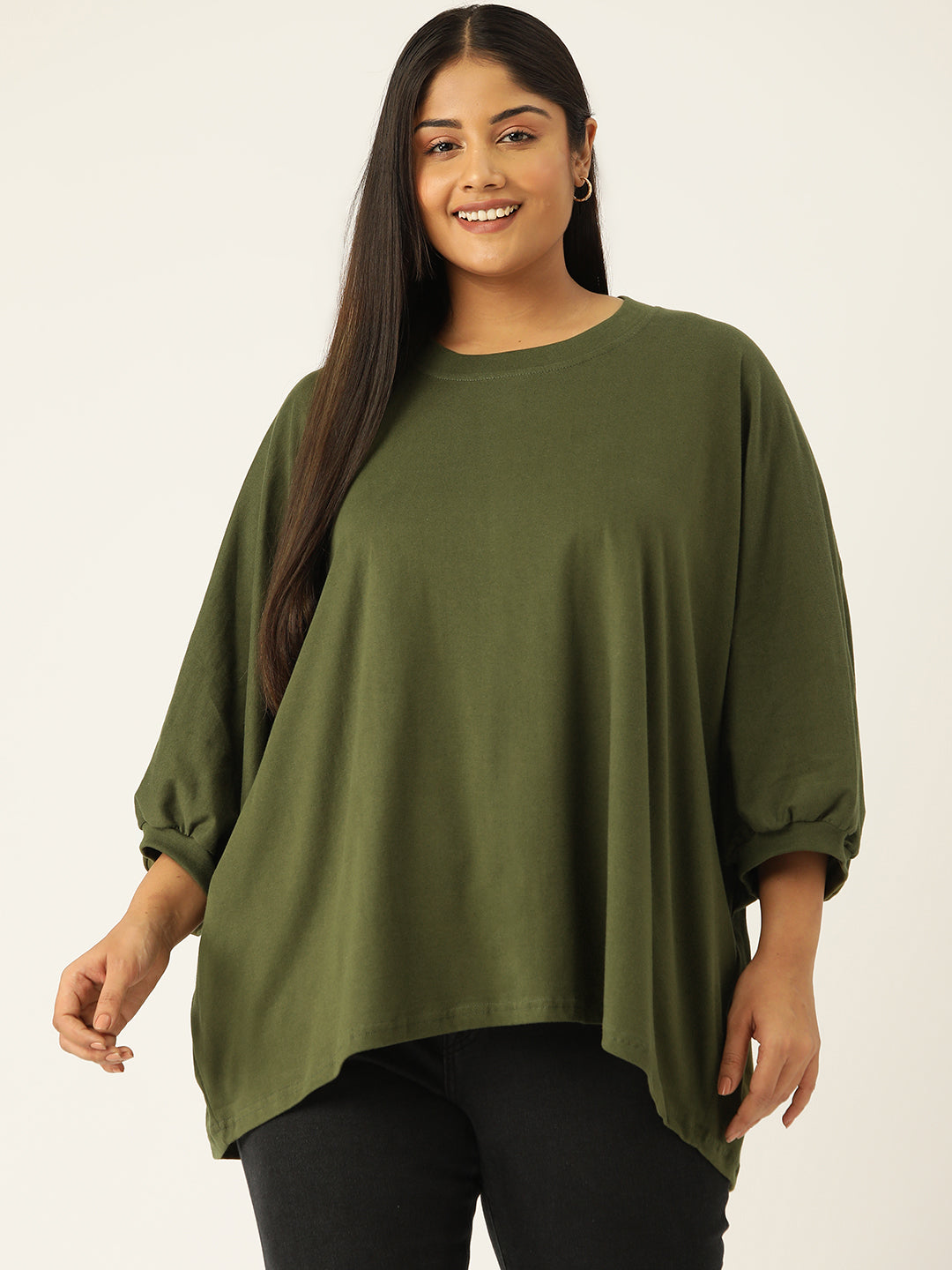 Plus Size Cotton Knitted Longline Top