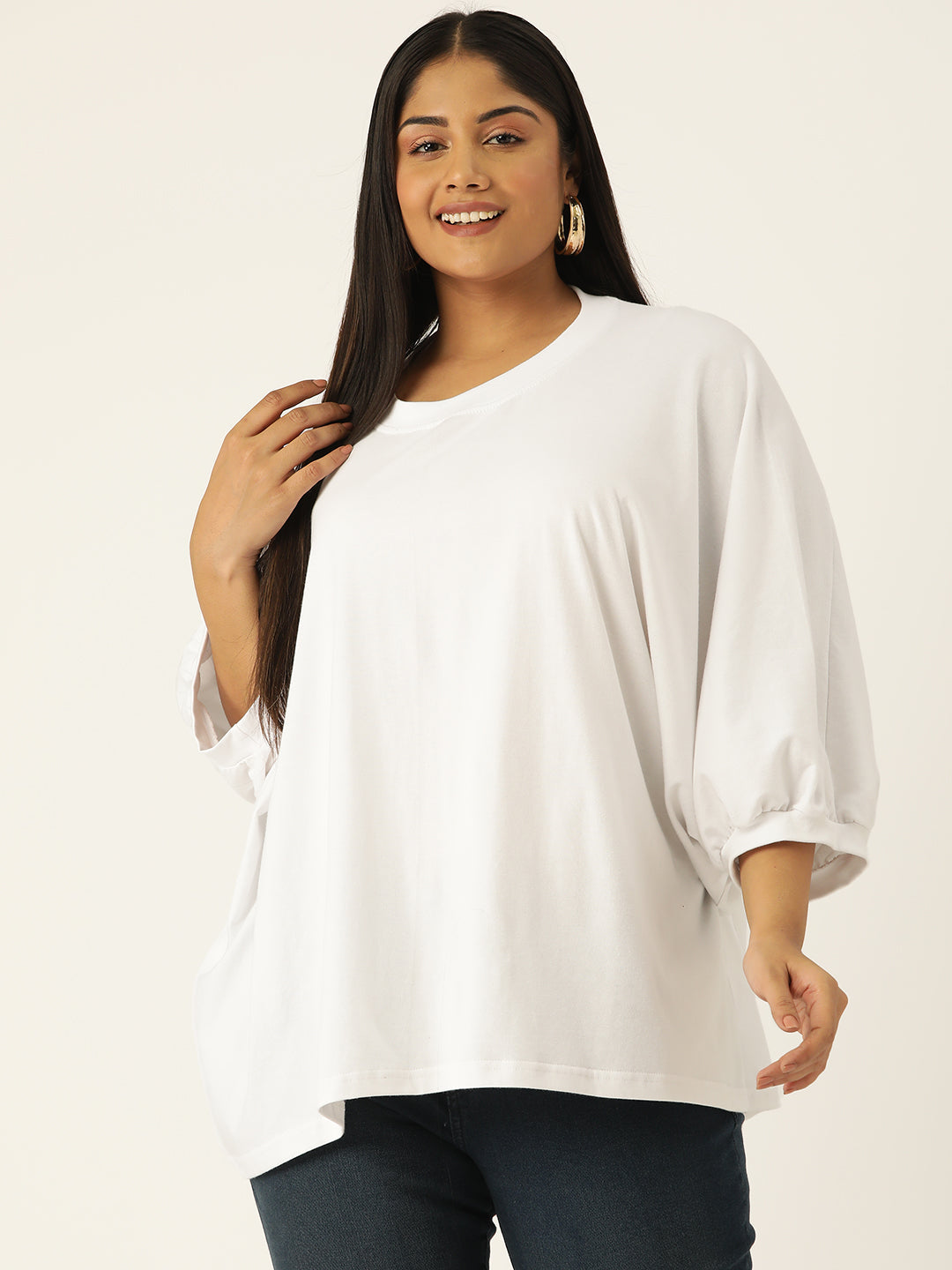 Plus Size Cotton Knitted Longline Top