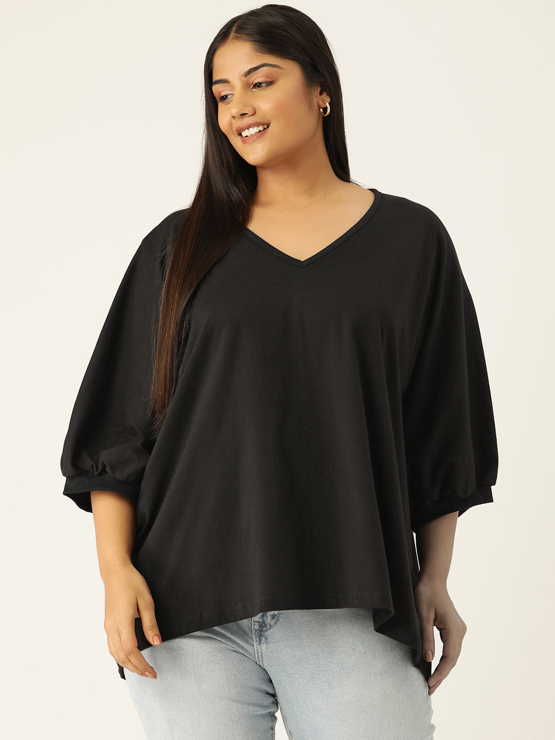 Plus Size Cotton Knitted Longline Top