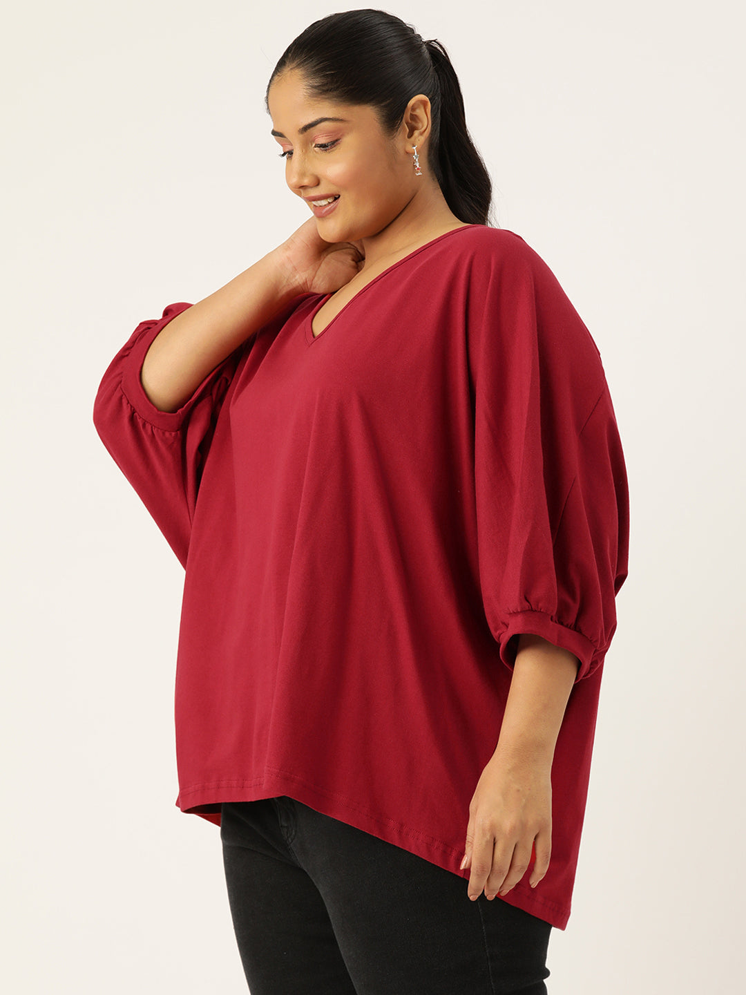 Plus Size Cotton Knitted Longline Top