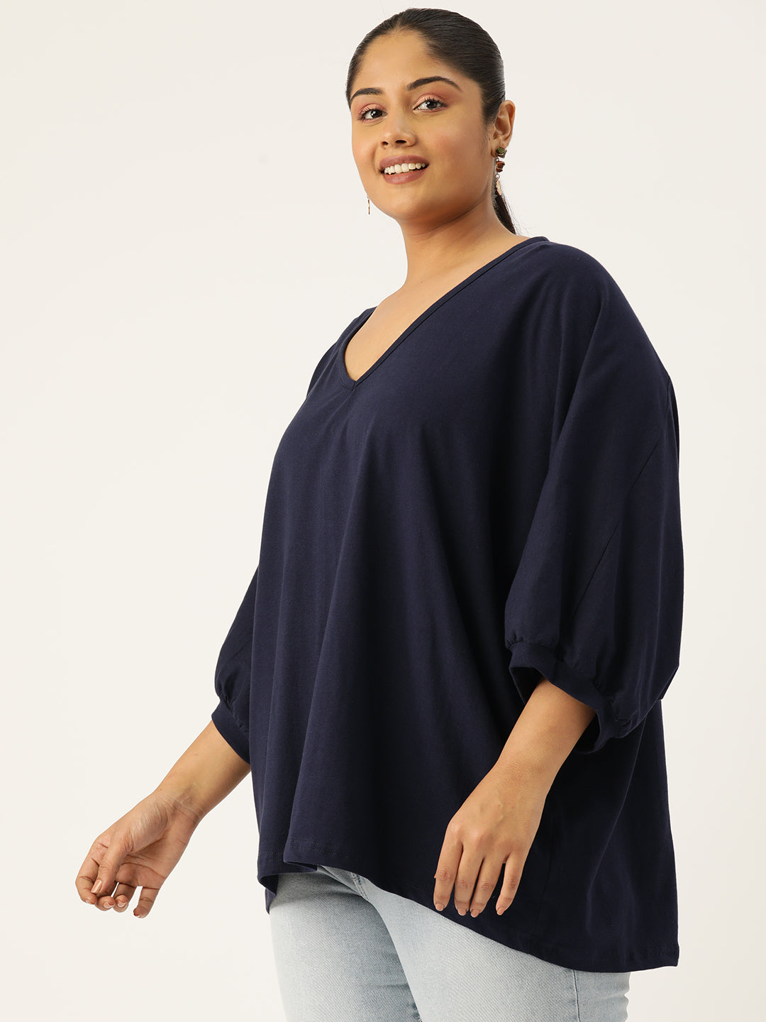 Plus Size Cotton Knitted Longline Top